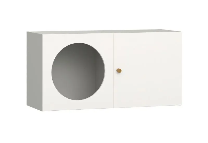 Armoire murale design moderne Aenna 93 | 2 portes | 2 compartiments | Poignées chêne | Blanc / Gris | 50,5 x 100,5 x 33,5 cm