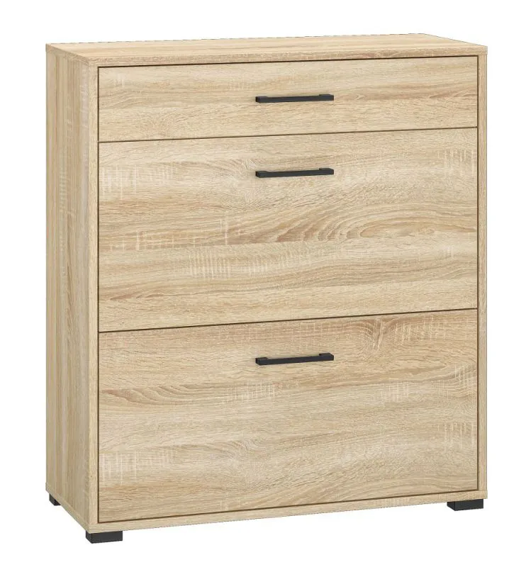 Armoire à chaussures Vacaville 10, Couleur : Chêne clair de Sonoma - Dimensions : 90 x 80 x 34 cm (h x l x p), avec 2 portes, 1 tiroir et 4 compartiments