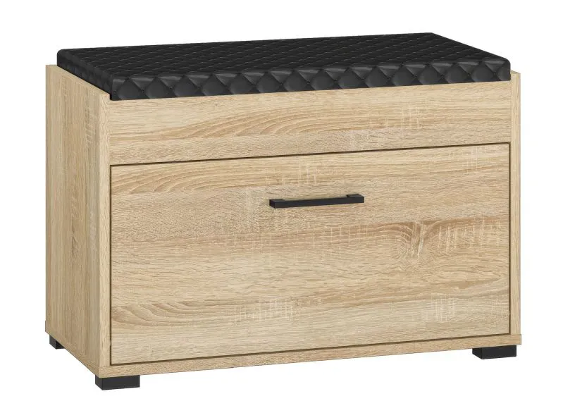 Banc avec espace de rangement / Armoire à chaussures Vacaville 03, couleur : chêne clair de Sonoma - Dimensions : 48 x 70 x 34 cm (h x l x p), avec 2 portes et 3 compartiments