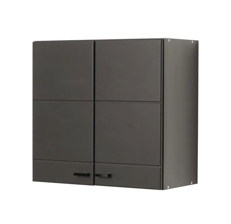 Armoire suspendue Plina 02, Couleur : Blanc / Noir / Noir mat, deux portes, protection des bords ABS, design moderne, deux compartiments, dimensions : 57 x 60 x 30 cm, pour cuisine