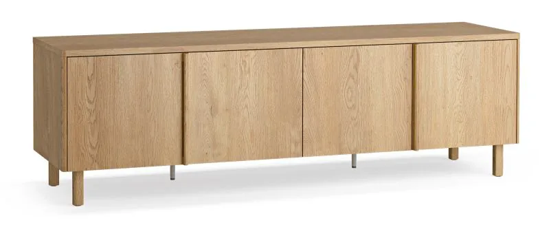 Commode / Couleur : Chêne / 2 portes pliantes / 2 tiroirs / 4 compartiments / Éclairage LED intégré / Bords arrondis / 183 x 45 x 56 cm / Fonction Soft-Close