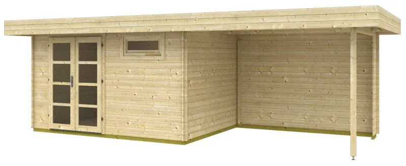 Bois-Maison de jardin 3,28 x 7,09 mètres (incl. toit) | 1 fenêtre | 28 mm Madriers |Naturel non traité | toit plat | incl. plancher | en épicéa nordique Abbildung