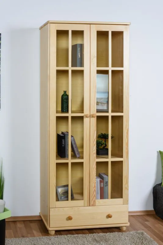 Vitrine en bois de pin massif naturel Junco 34 - Dimensions : 195 x 80 x 35 cm (H x L x P)