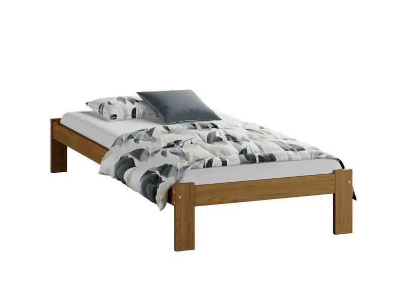 Lit simple / lit d'appoint Erts 05, Pin massif, Couleur : Chêne - Surface de couchage : 90 x 200 cm (l x L)