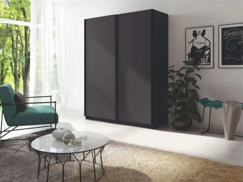 Armoire à portes coulissantes / Penderie Nikea, couleur : graphite - dimensions : 198 x 180 x 60 cm (h x l x p)