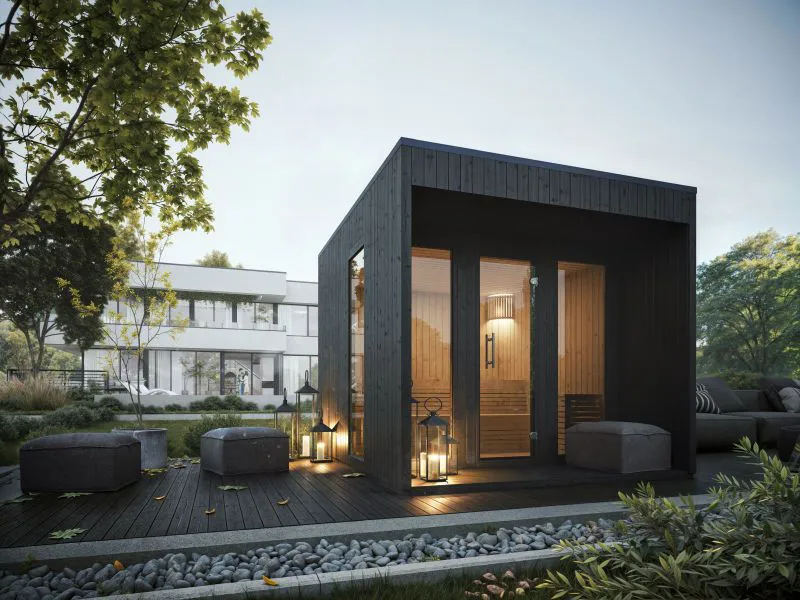 Maison de sauna Negev, épaisseur de paroi 72 mm, Couleur : Anthracite - dimensions extérieures (l x p) : 254 x 301 cm
