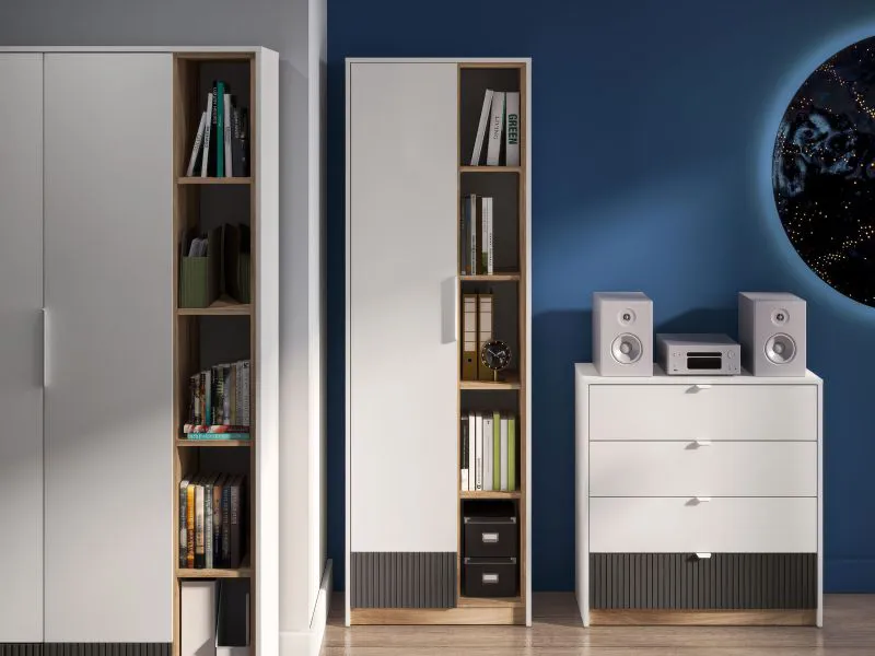 Chambre ado 3 pièces Mackinac | Blanc / Chêne / Graphite mat | Soft-Close | Design moderne