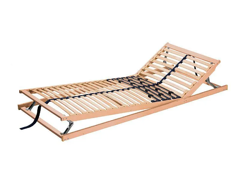 Sommier à lattes pour lit simple, Surface de couchage 90 x 200 cm, Sommier à lattes en bois, avec appui-tête et repose-pieds réglables
