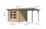 Abri de jardin en bois avec toit rapporté 2,38 × 2,42 m, naturel/gris aluminium, coins robustes renforcés de métal, toit en tôle trapézoïdale résistant aux intempéries, serrure à cylindre
