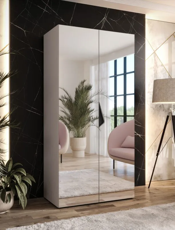 Armoire à portes battantes / Couleur : Cachemire / 1 compartiment / Poignées : Noir / Dimensions : 100 x 52 x 202 cm / 1 tringle à vêtements / Armoire de chambre à coucher avec miroir / Fonction Soft-Close