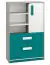 Chambre d'enfant - Commode Renton 07, couleur : gris platine / blanc / bleu-vert - Dimensions : 140 x 92 x 40 cm (H x L x P), avec 1 porte, 2 tiroirs et 6 compartiments