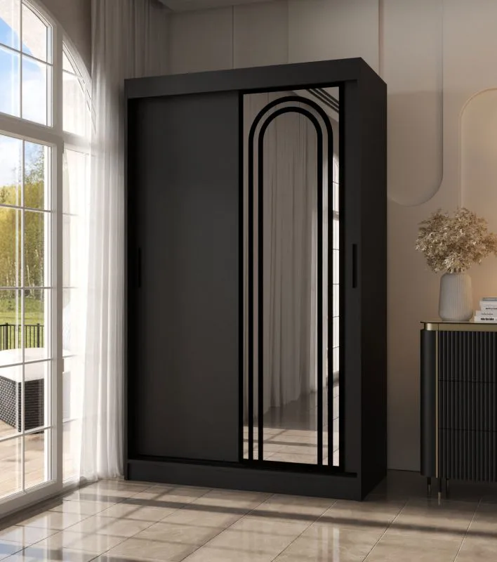 Armoire / Noir mat / 5 compartiments / 2 tringles / Finitions haut de gamme / 120 x 62 x 200 cm / Armoire à portes coulissantes / Porte miroir / Design moderne