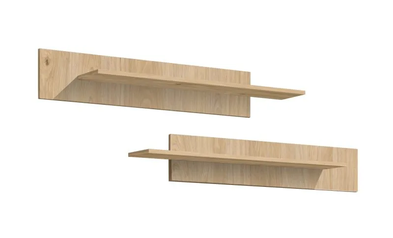 Étagère murale, lot de 2 / Couleur : Chêne Hickory Jackson / Design moderne / Dimensions : 100-120 x 20 x 20 cm / pour le salon