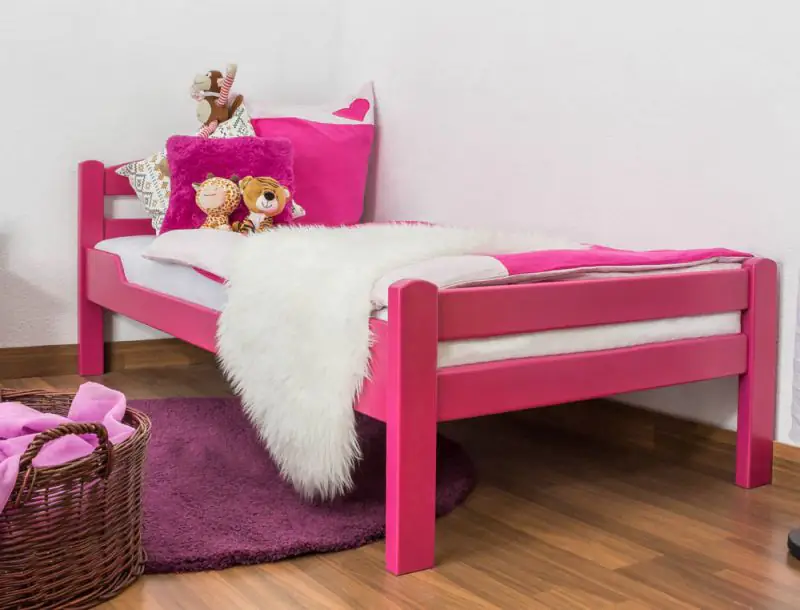 lit d'enfant / lit d'adoléscent(e) "Easy Premium Line" K1/2n, en hêtre massif verni rose - couchette : 90 x 190 cm