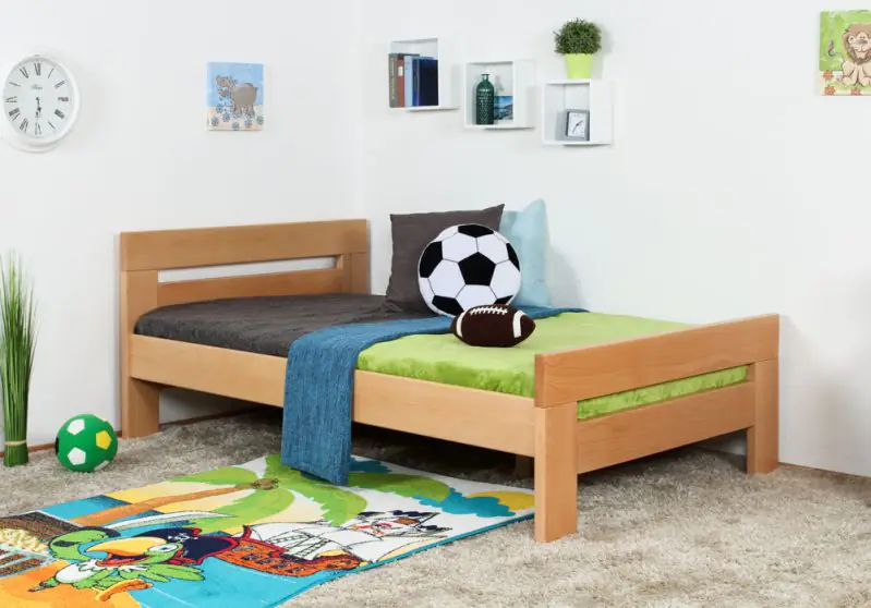 Lit de jeune / lit d'enfant "Easy Premium Line" K6, 120 x 200 cm en hêtre massif nature