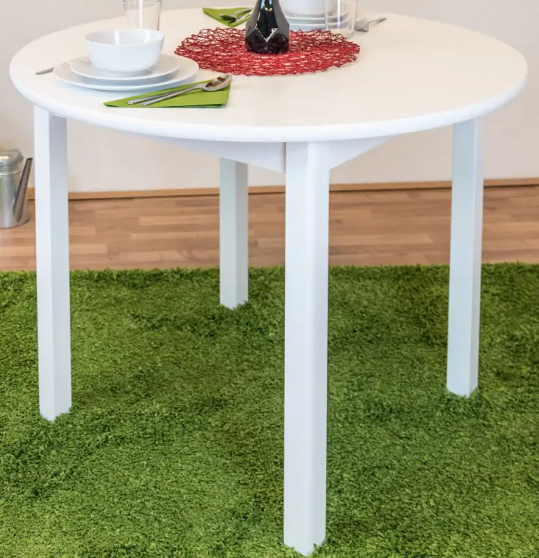 Table en bois de pin massif blanc Junco 235A (ronde) - diamètre 100 cm