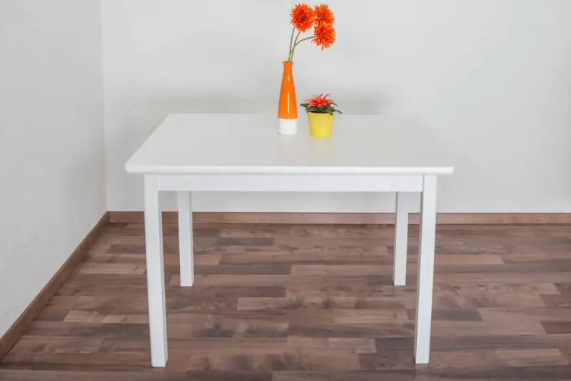 Table en bois de pin massif laqué blanc Junco 228B (carrée) - 110 x 70 cm (L x P)
