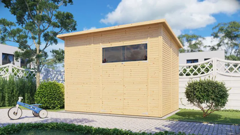 Abri de jardin Menden 04, naturel - abri de jardin en éléments de 18 mm, surface au sol : 6,18 m², toit à une pente, double porte en bois massif