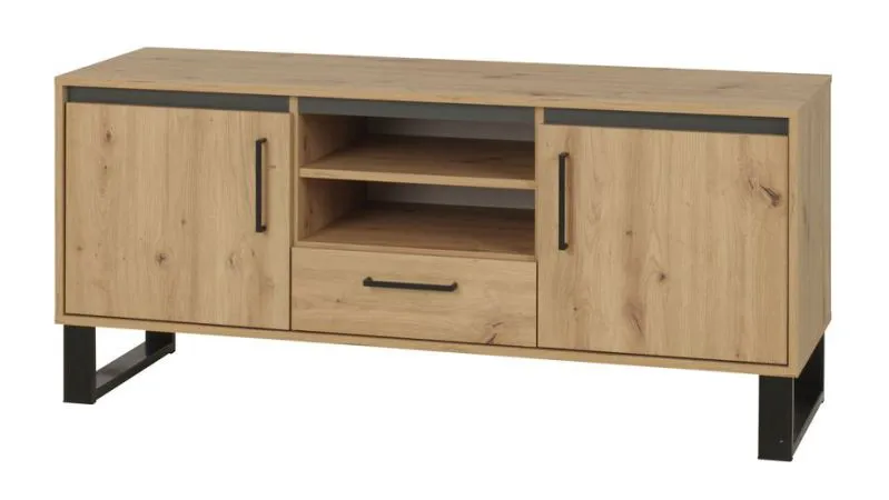 Meuble TV Kanel 13, Couleur : Chêne / Anthracite - Dimensions : 61 x 140 x 41 cm (H x L x P)