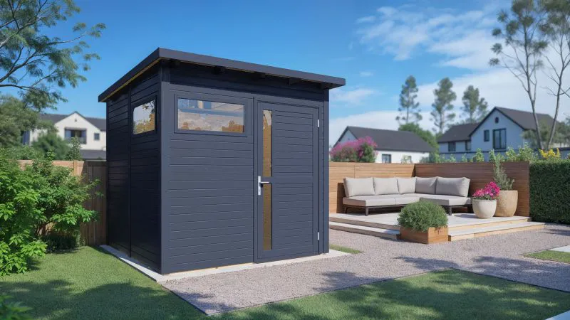 Abri de jardin Kiel 02 avec plancher, abri de jardin, Anthracite - en éléments de 19 mm, surface au sol : 5,10 m², toit plat