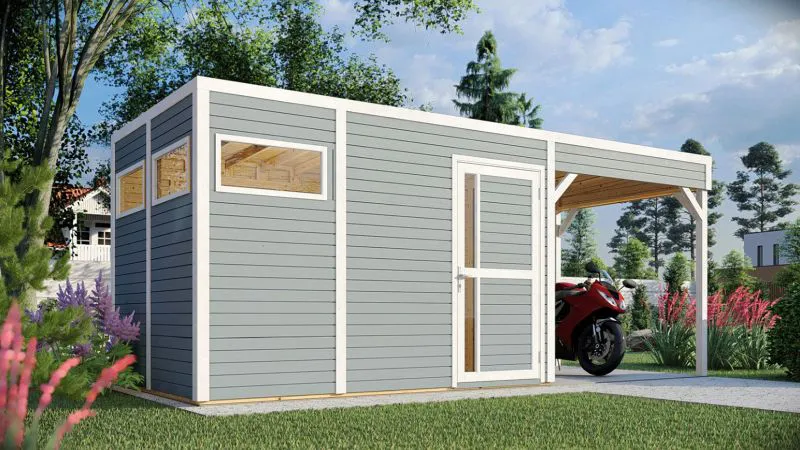 toit plat-Maison de jardin 2,34 x 5,58 mètres (incl. toit) | en éléments préfabriqués|Laqué Gris clair Abbildung
