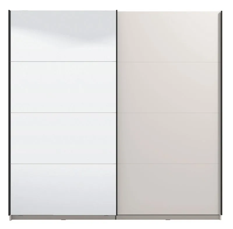 Armoire penderie à portes coulissantes Krupa 01 | Finition cachemire | 2,2 m de large | Porte miroir | Bords ABS