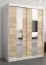 Armoire à portes coulissantes / Penderie Polos 03 avec miroir, Couleur : Blanc mat / Chêne de Sonoma - Dimensions : 200 x 150 x 62 cm (H x L x P)