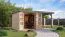 Abri de jardin en bois avec toit rapporté 2,38 × 2,42 m, naturel/gris aluminium, coins robustes renforcés de métal, toit en tôle trapézoïdale résistant aux intempéries, serrure à cylindre