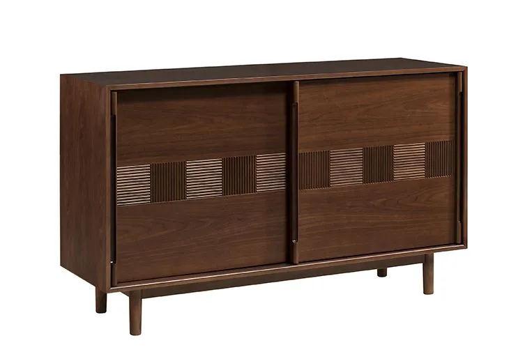 Buffet Inginele 02 | Noyer verni | 2 portes coulissantes avec amortisseur | 4 compartiments | 81 x 133 x 48 cm | Poignées bois massif