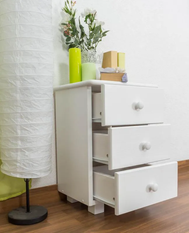 Table de chevet Blanc 60x43x33 (HxLxP) Pin massif, 3 tiroir(s) Abbildung
