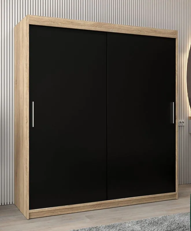 Armoire à portes coulissantes Bisaurin 4A | Chêne Sonoma & Noir | 200 x 180 x 62 cm | Design moderne et robuste