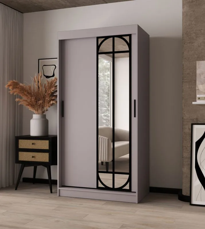 Penderie / Cachemire / 2 tringles / 5 compartiments / 100 x 62 x 200 cm / Porte miroir décorative / Armoire à portes coulissantes / Détails modernes