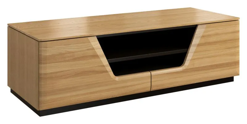 Meuble bas de télévision "Belica" 19, couleur : chêne naturel / noir, partiellement massif - Dimensions : 38 x 122 x 50 cm (H x L x P)