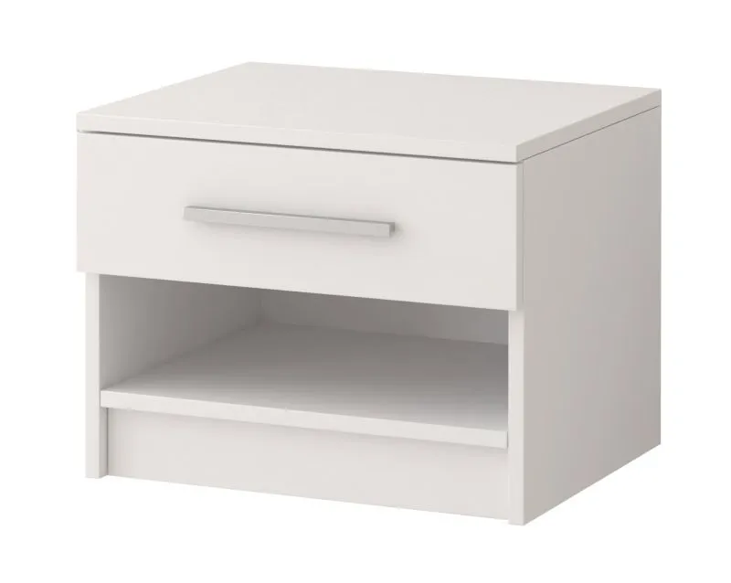 Table de nuit blanche Grampian 04 | 1 niche | 1 tiroir | 42 x 40 x 36 cm | finition bois | résistant rayures & humidité