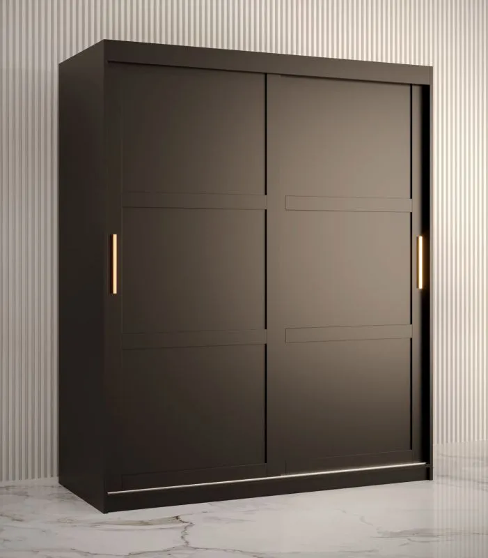Armoire Liskamm 12 noire mat | 5 compartiments, 2 portes coulissantes | 200 x 150 x 62 cm | Rangement spacieux