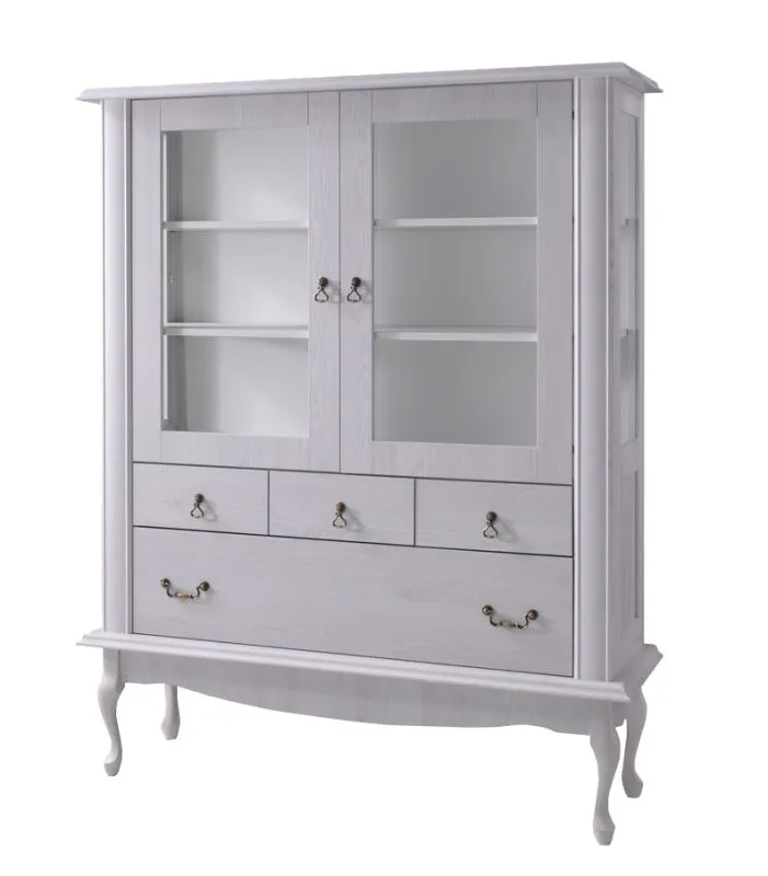 Vitrine Bignona 05, Couleur : Blanc pin - 158 x 125 x 42 cm (H x L x P)
