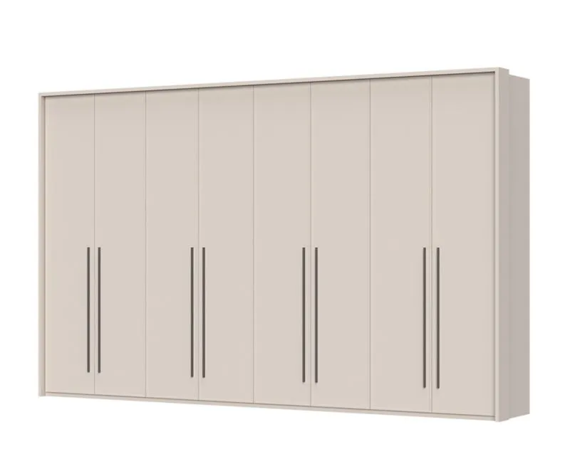 Armoire à huit portes avec cadre Neiafu 56, Couleur : Cachemire, dimensions : 226 x 367 x 60 cm, Système de fermeture Soft-Close, douze étagères, pieds réglables