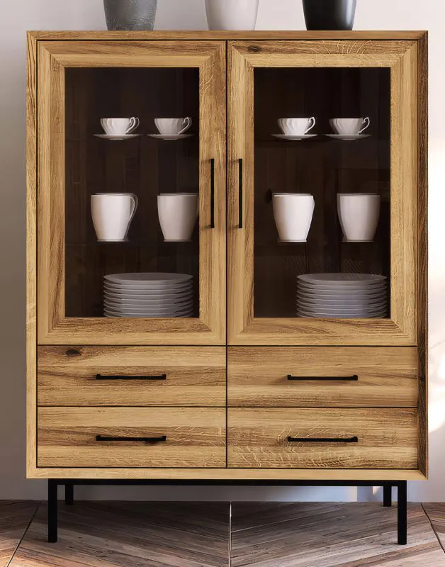 Vitrine Kumeu 54 en chêne sauvage massif huilé | 125 x 97 x 45 cm | Design premium