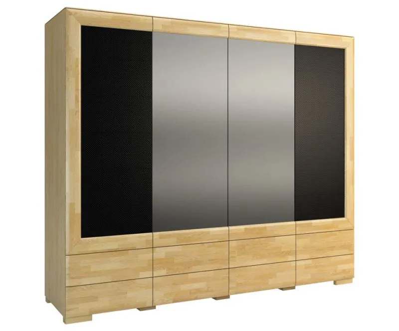 242 cm de large Armoire avec 4 portes, 14 casiers et 4 tiroirs | massif partiel | Couleur: Chêne / Noir | Profondeur: 61 cm Abbildung