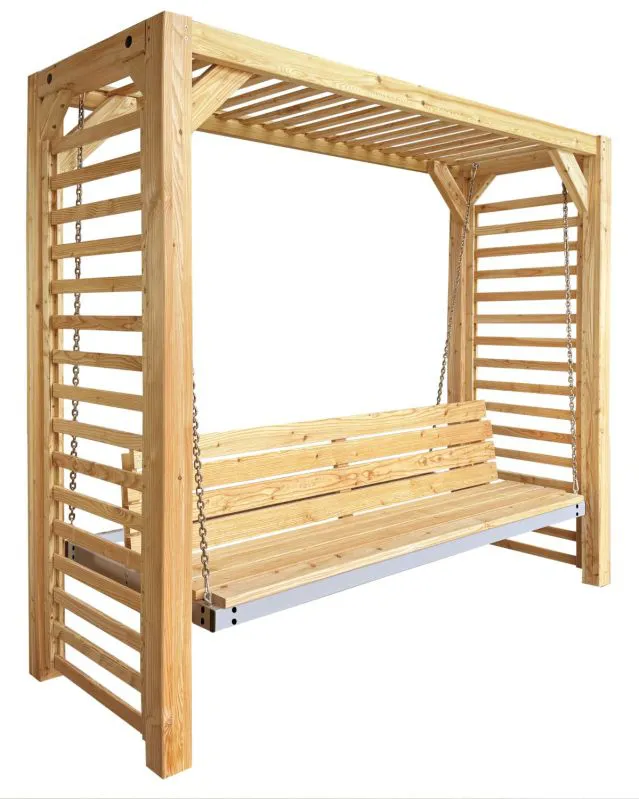 Banc suspendu / balancelle Tagetes en bois massif, mélèze naturel, 198 x 220 x 88 cm, balancelle hollywoodienne, balancelle de jardin en bois