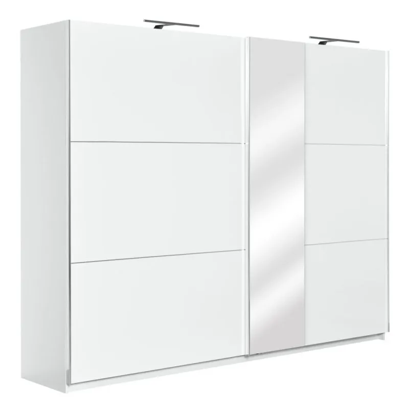 Armoire à portes coulissantes / armoire Sabadell 14, couleur : blanc / blanc brillant - 222 x 269 x 64 cm (H x L x P)