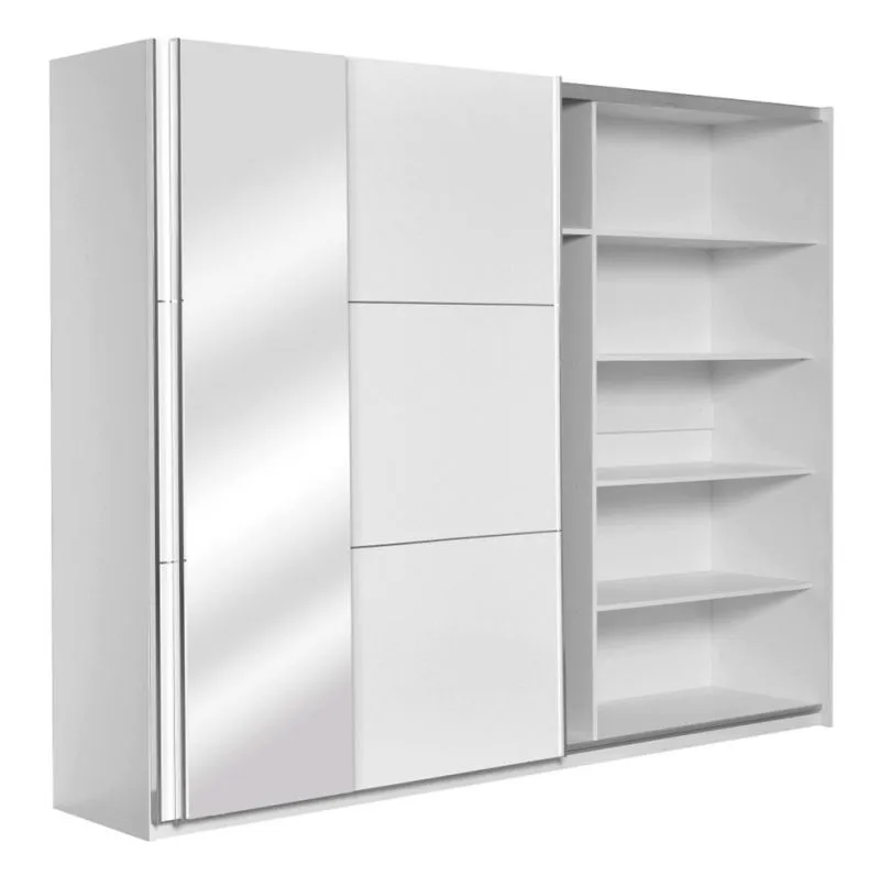 Grande Armoire | 2 portes coulissantes | 3 tiroirs | 10 casiers | avec 2 tringles à vêtements | 269 cm de large | Couleur: Blanc Abbildung