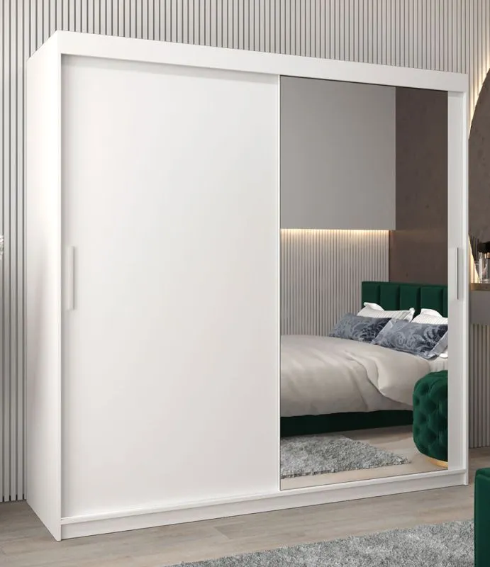 Armoire à portes coulissantes Bisaurin 5C avec miroir | Blanc mat | 200 x 200 x 62 cm | Design moderne