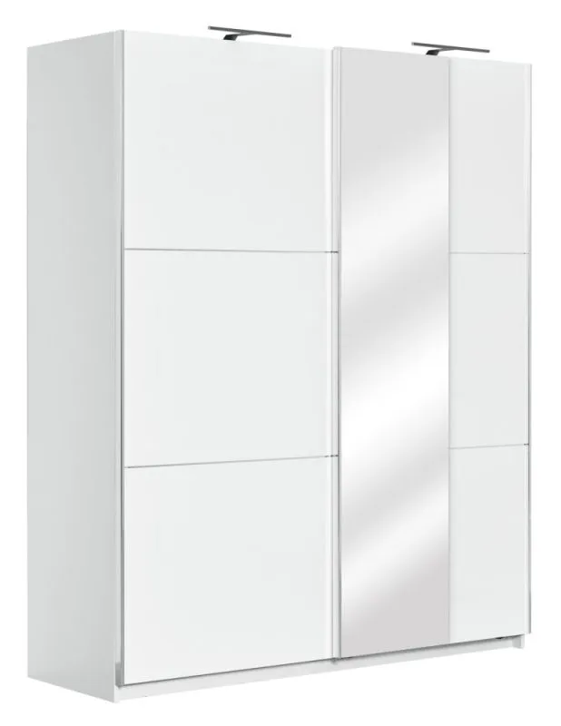Armoire à portes coulissantes / armoire Sabadell 10, couleur : blanc / blanc brillant - 222 x 179 x 64 cm (H x L x P)