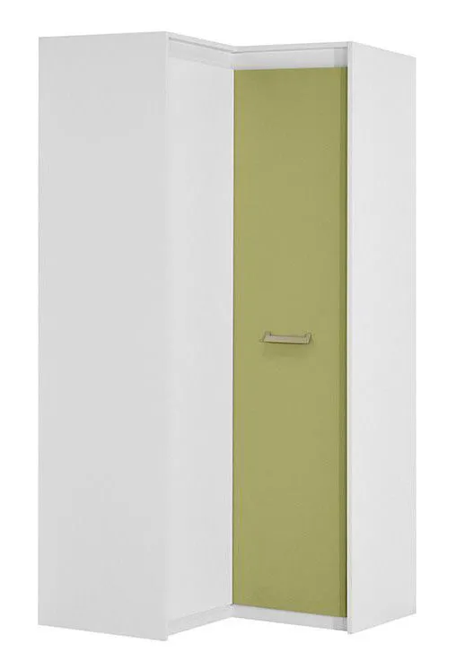 Chambre d'enfant - Armoire à portes battantes / Armoire d'angle Koa 04, Couleur : Blanc / Vert - Dimensions : 203 x 98 x 98 cm (H x L x P)
