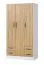 Armoire | Armoire à portes battantes | 3 portes | 120 x 50 x 225 cm | Couleur : chêne / blanc / noir | 3 portes | 4 tiroirs | 11 compartiments | 1 tringle à vêtements | Nalut 01