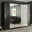 Armoire avec une porte miroir Etna 93, Couleur : Noir mat / Marbre noir - Dimensions : 200 x 250 x 62 cm (h x l x p), avec suffisamment d'espace de rangement