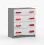 Commode Smolikas 13 | 80 cm de large | Blanc / Gris | 4 tiroirs spacieux | Poignées bois rouges | 90 x 80 x 40 cm | Enfant & Jeunesse