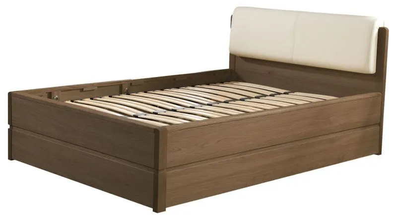 Lit double avec rangement Fazenda 08 | 160 x 200 cm | Chêne partiellement massif | Finition brun foncé