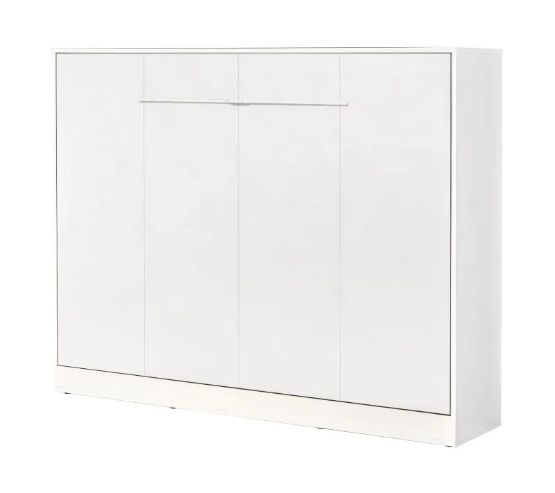 Lit escamotable horizontal | Surface de couchage 140 x 200 cm | Lit rabattable | Lit mural | Lit simple | Couleur : blanc | Sommier à lattes inclus | 2 tablettes | Nalut 12